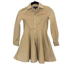 Ralph Lauren Girls Shirt Dress Cotton Khaki Size 8 Button Front